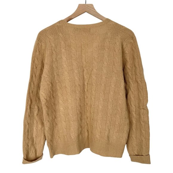 Polo Ralph Lauren Cashmere Merino Wool Cable Knit Jumper Sweater Camel Tan Vneck - Picture 10 of 12